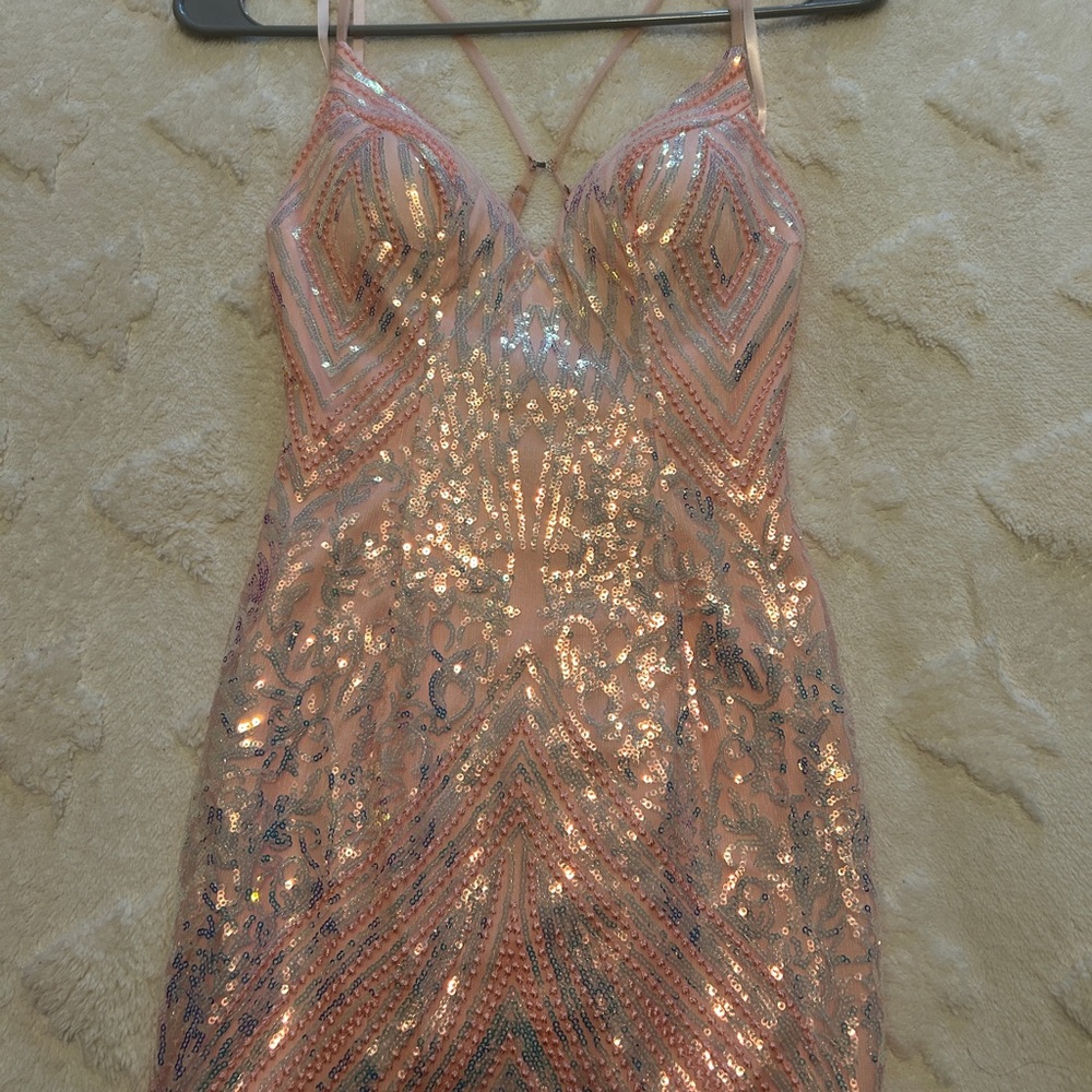 Promgirl pink mini sequin dress